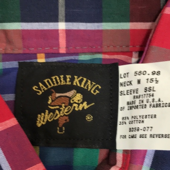 Vintage short sleeve Saddle King Western pearl button medium 15 1/2 regular - Picture 6 of 9